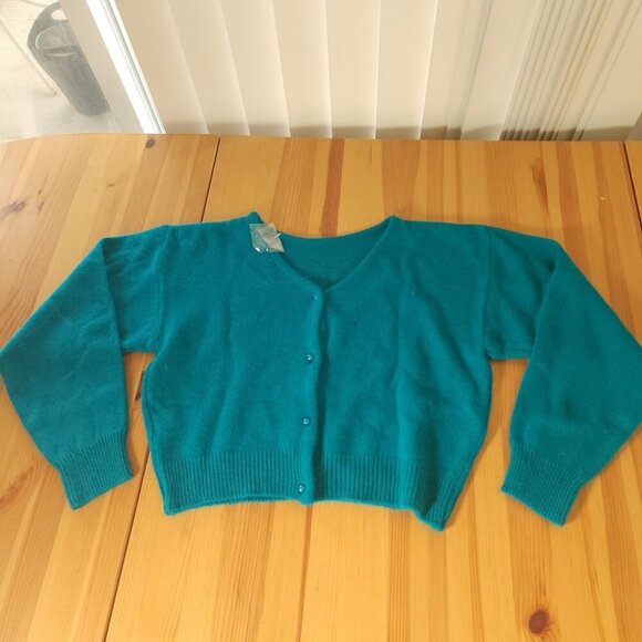 Vintage Dalmys Angora Lambswool Sweater, Teal Lightly Cropped, Classic S - Picture 7 of 8